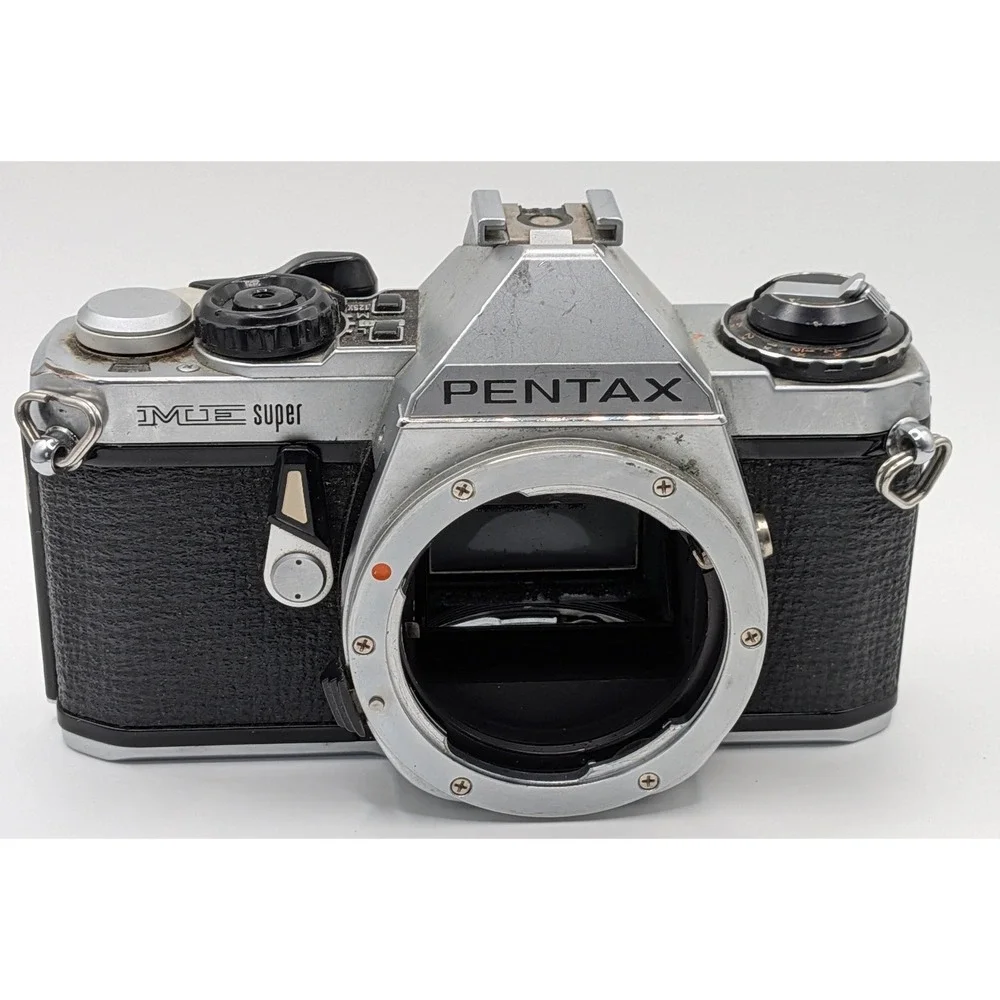 Pentax ME Super SLR Film Camera Body Silver Black Fair Vintage Japan 35mm